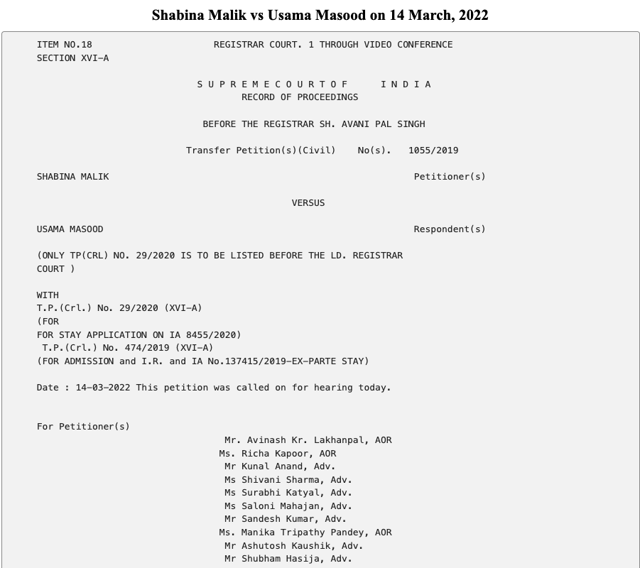 Shabina Malik vs Usama Masood