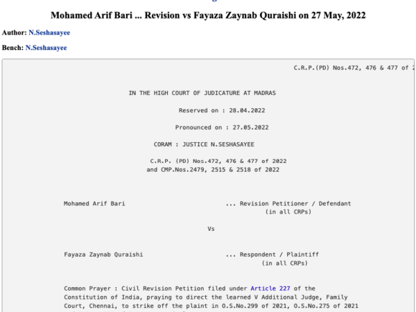 Mohamed Arif Bari ... Revision vs Fayaza Zaynab Quraishi